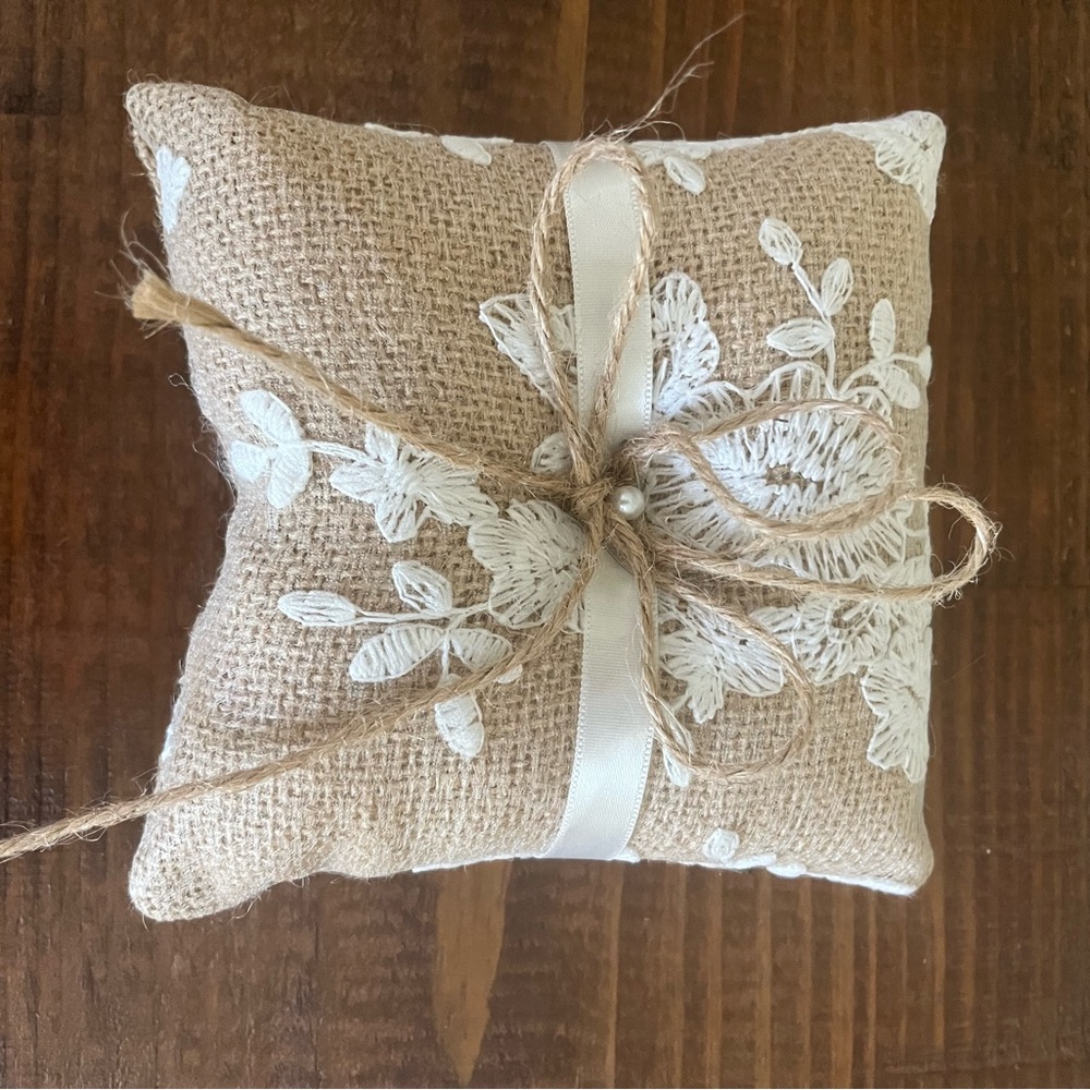 Rustic Burlap Ring Bearer Pillow with Lace